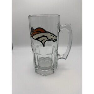 Denver Broncos NFL Glass Beer Mug Stein - Heavy 8" Tall
